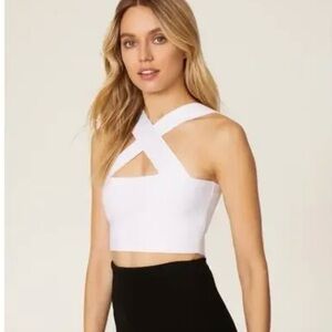 NWOT Hervé Léger Women White Halter Neck Crossover Crop Tank Top Size XS